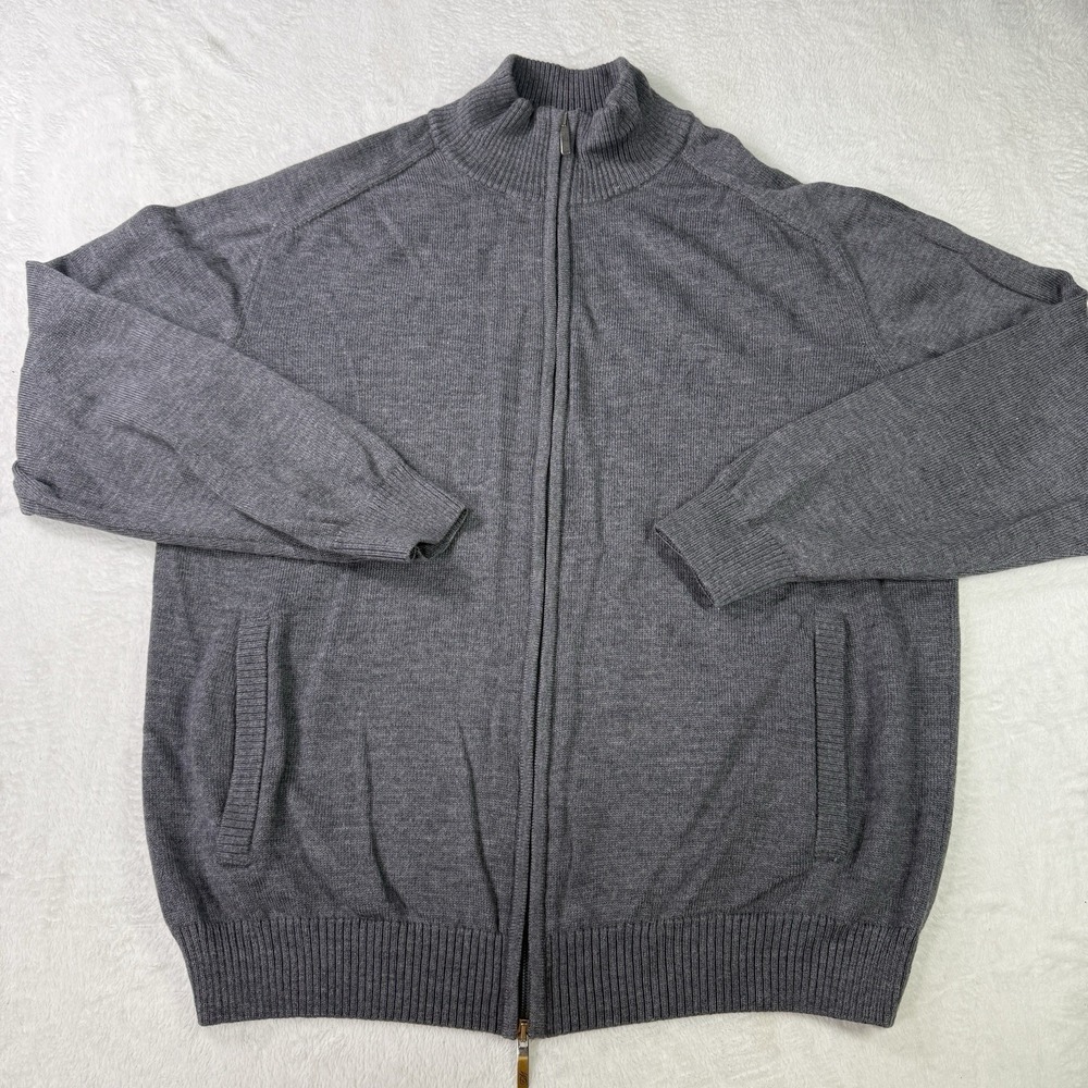 Enzo Mantovani Sweater Men 2XL 100% Extra Fine Merino Wool Full Zip Gray Italy